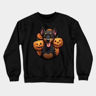 Natural Ear Black Doberman Halloween Puppy Pumpkins Crewneck Sweatshirt